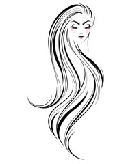 women long hair style icon, logo women on white background