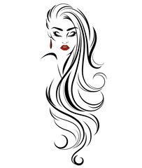women long hair style icon, logo women on white background