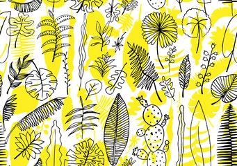 Wall murals Yellow Floral seamless pattern. Vector nature bright background. Flourish wallpaper with plants Inflorescences