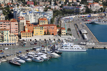 Fototapeta na wymiar City of Nice in France, view above Port of Nice on French Riviera