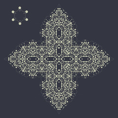 Islamic cross like mandala ornament over gray background. Vintage design element