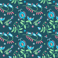 Fototapeta premium Seamless floral pattern. Ornamental ethnic motifs with fashion primitive rural design.