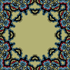 Seamless mandala frame for text. Oriental style vector. Ethnic ornate retro ottoman arabesque banner. Motif vector flyer design.