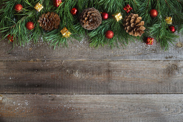 Christmas card on wooden background