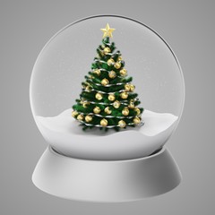 Magical Christmas snow globe. Realistic traditional winter holiday decoration crystal with snow, snowflakes inside. Xmas magical toy, empty sphere, 3d illustration