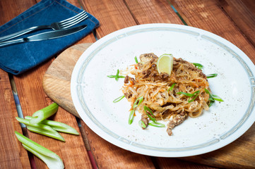 meat salad with beef and noodles, Thai cuisine