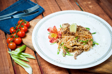 meat salad with beef and noodles, Thai cuisine
