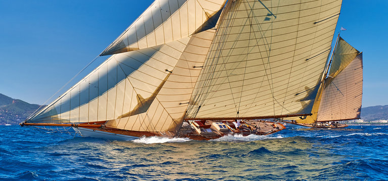 Sailing ship yacht race. Yachting. Sailing. Regatta. Classic sail yachts and sailboats