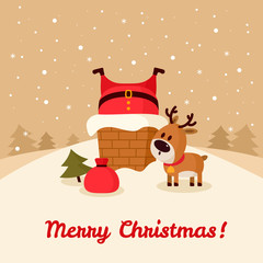 Santa Claus stuck in chimney and deer