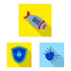 Vector illustration of virus and secure icon. Collection of virus and cyber vector icon for stock.