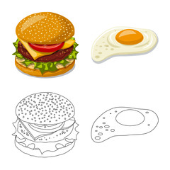 Isolated object of burger and sandwich icon. Set of burger and slice stock symbol for web.