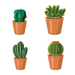 Vector design of cactus and pot symbol. Collection of cactus and cacti stock vector illustration.