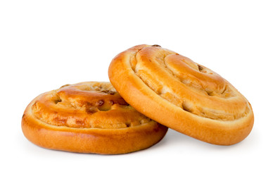 Two snail buns on a white, isolated.