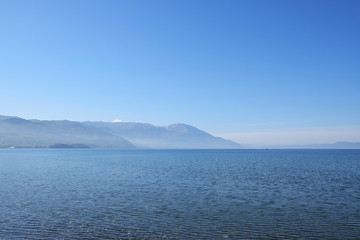 Fototapeta na wymiar Ohrid lake view with mountain background, Macedonia.