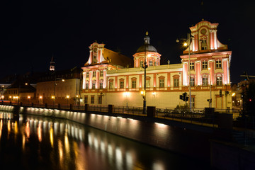 Ossolineum Palace at night. Wroclaw, Poland
