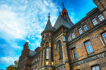 Obraz premium Traditional Czech architecture of antique Prague buildings at autumn.