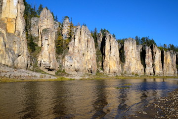 Kayak trip photo of coast river rocks. Yakutia, Russia