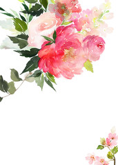 Greeting card with watercolor flowers handmade.