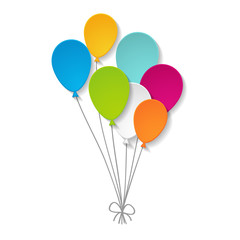 a bunch of bright paper balloons isolated on the white background