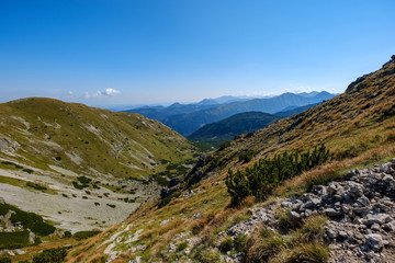rocky mountain tops with hiking trails in autumn in Slovakian Tatra western Carpathian