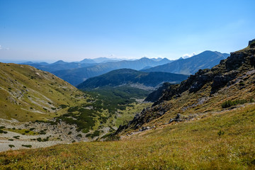 Fototapeta na wymiar rocky mountain tops with hiking trails in autumn in Slovakian Tatra western Carpathian