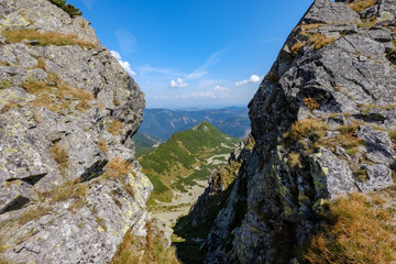 rocky mountain tops with hiking trails in autumn in Slovakian Tatra western Carpathian