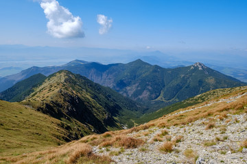 rocky mountain tops with hiking trails in autumn in Slovakian Tatra western Carpathian
