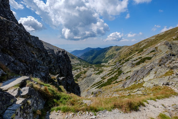 rocky mountain tops with hiking trails in autumn in Slovakian Tatra western Carpathian