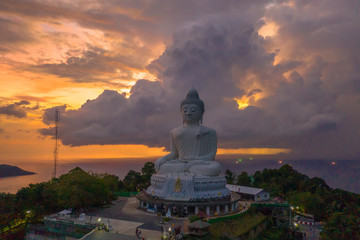 lighting and thunderstom around Phuket big Buddha in sunset
