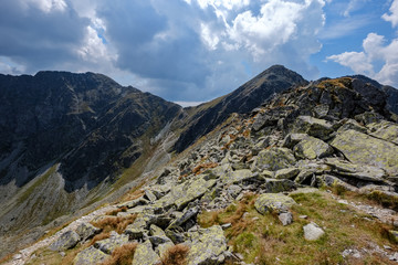 rocky mountain tops with hiking trails in autumn in Slovakian Tatra western Carpathian