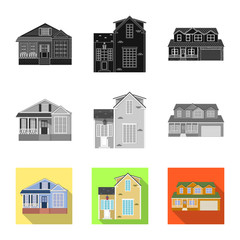 Vector illustration of building and front icon. Collection of building and roof stock vector illustration.