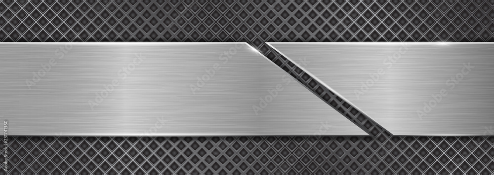 Wall mural brushed metal texture. steel plate on perforated background