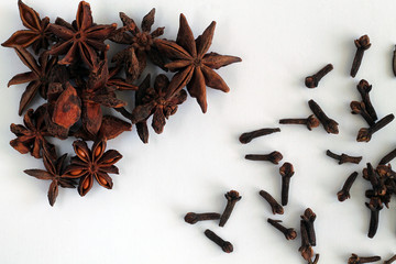 Star anise on white background.