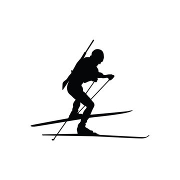 black silhouette skier skiing with rifle clip art preview