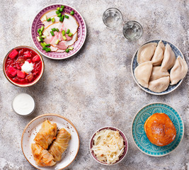 Assortment of traditional Ukrainian  food