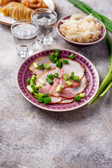 Appetizers for vodka, bacon and sauerkraut