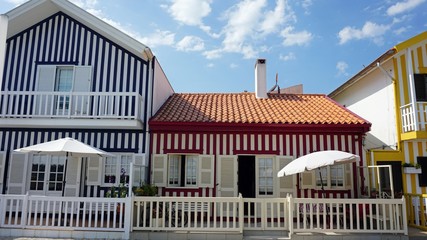 colorful houses of costa nova in portugal