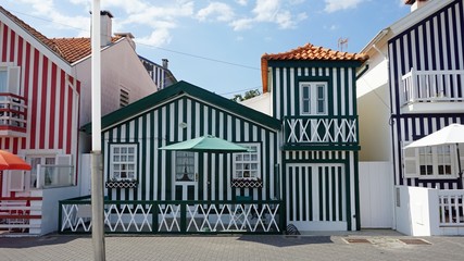colorful houses of costa nova in portugal