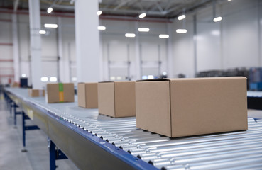 Packages and parcels delivery concept - cardboard box 