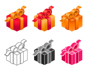 Set isometric gift box in differnet style