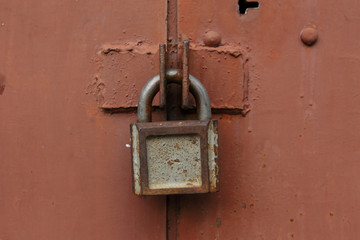 locked door background. The lock on the iron door