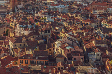 Fototapeta na wymiar Aerial view of houses of Venice, Italy at sunset