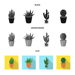 Vector illustration of cactus and pot logo. Set of cactus and cacti stock vector illustration.