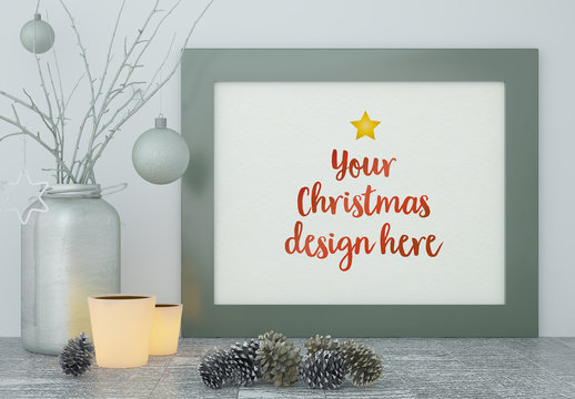 Frame with Holiday D&eacute;cor Mockup