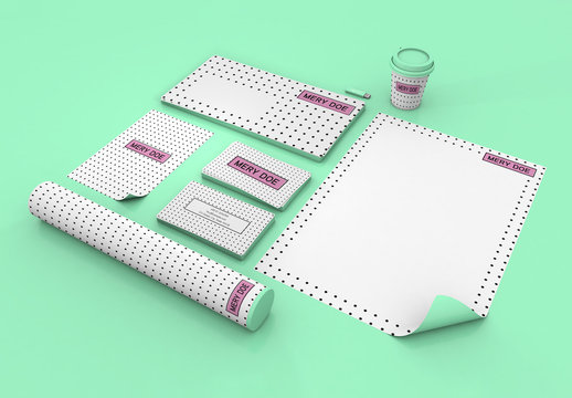 Stationery Set on Mint Green Background Mockup
