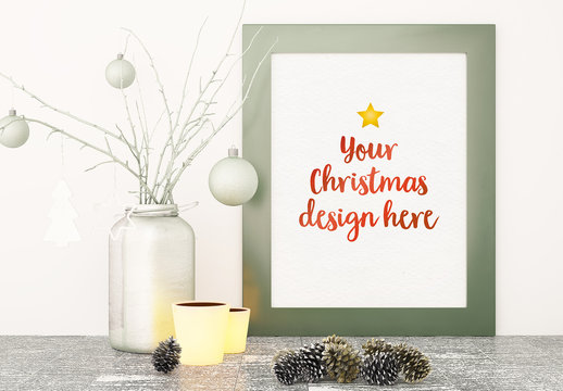Frame with Holiday D&eacute;cor Mockup