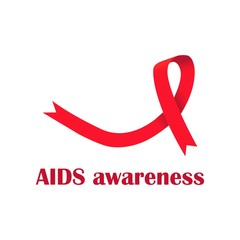 AIDS awareness symbol. Realistic red ribbon. Vector illustration.