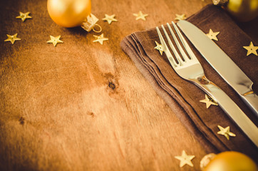 Background for Writing the Christmas Menu. Winter Table Setting.