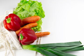 zero waste concept. Vegetables in a woven bag.