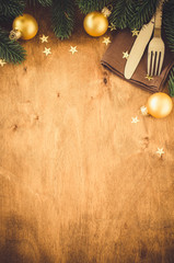 Background for Writing the Christmas Menu. Winter Table Setting. - obrazy, fototapety, plakaty